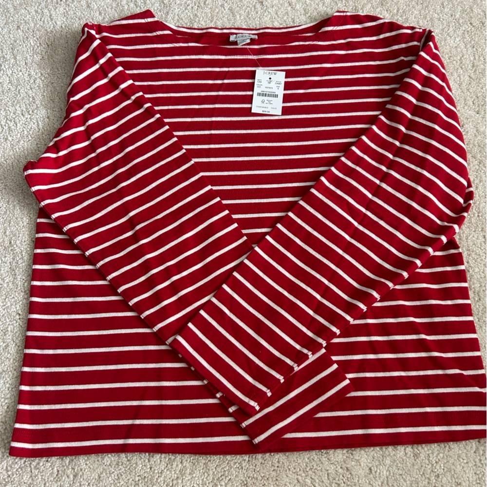 J. Crew Red and White Striped Long-sleeve Tee